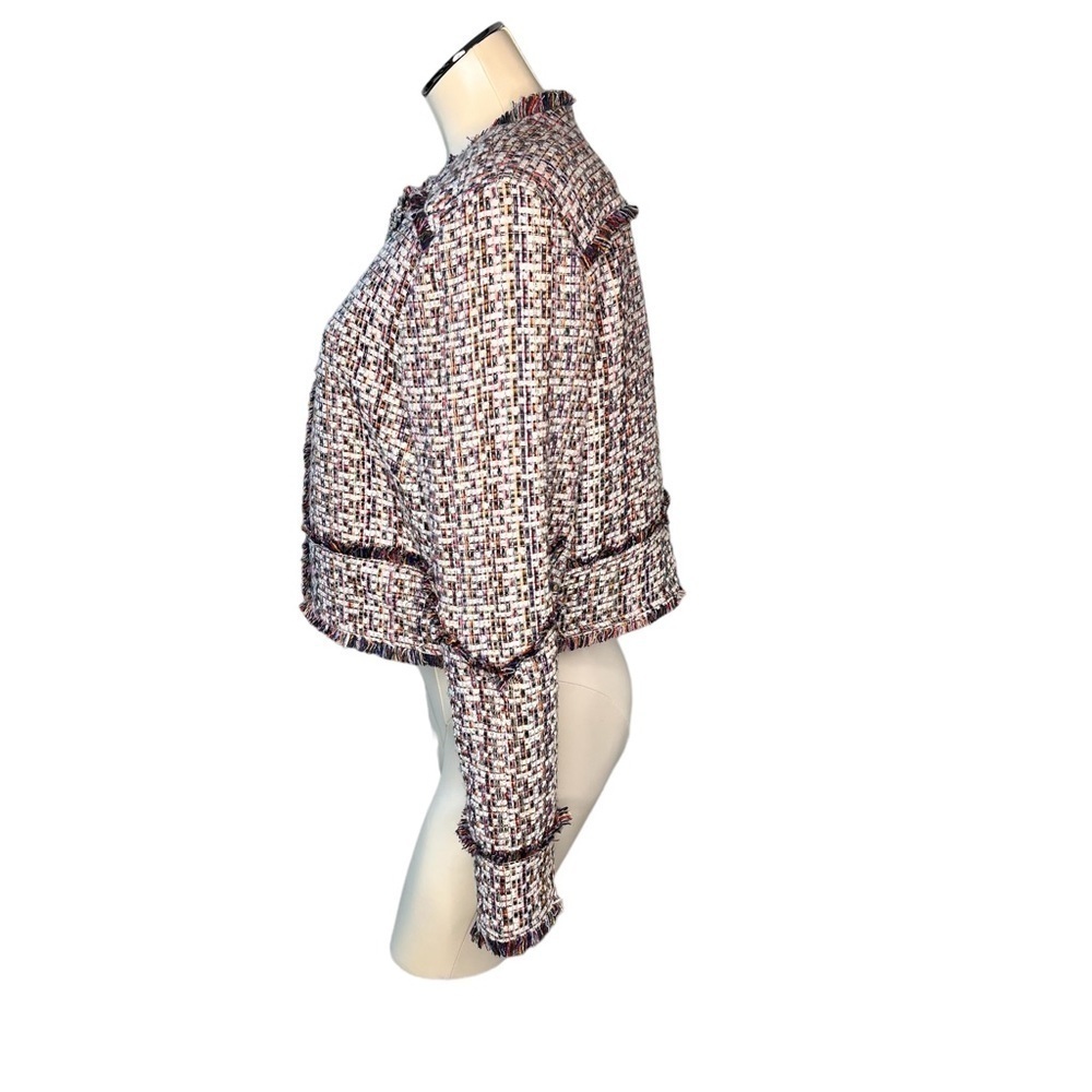CAROLINA BELLE Montreal Crop Tweed Zip Front Multicolor Blazer Jacket Size L - Picture 5 of 16